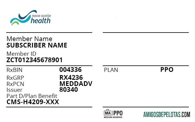 Cartão de seguro saúde da Nova Escócia exemplo real